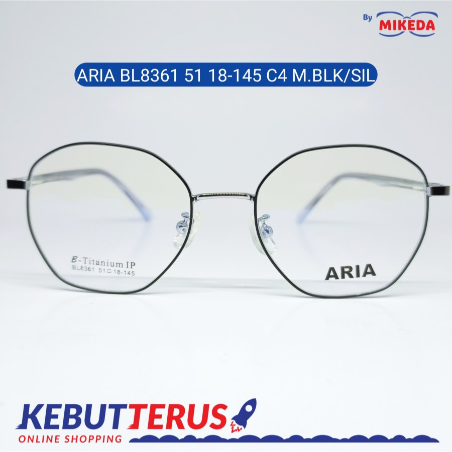 Mikeda-FRAME KACAMATA ARIA 8361 C4 M BLK/SIL + LENSA(MINUS/CYLINDER)