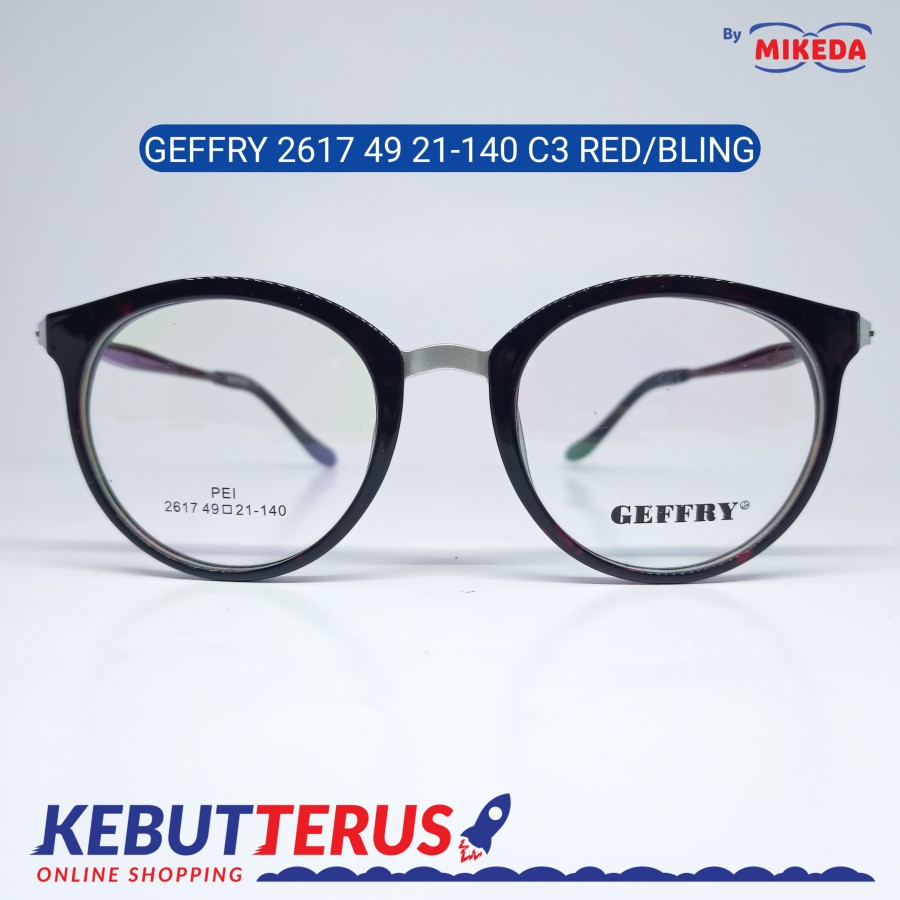 Mikeda-FRAME KACAMATA GEFFRY 2617 C3 RED/BLING + LENSA(MINUS/CYLINDER)