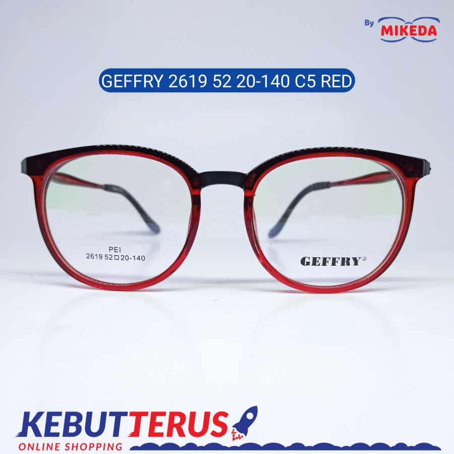 Mikeda-FRAME KACAMATA GEFFRY 2619 C5 RED + LENSA(MINUS/CYLINDER)