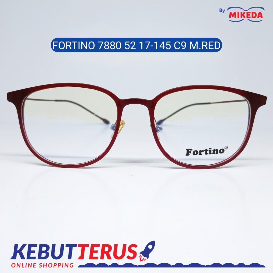 Mikeda-FRAME KACAMATA FORTINO 7880 C9 M.RED + LENSA(MINUS/CYLINDER)