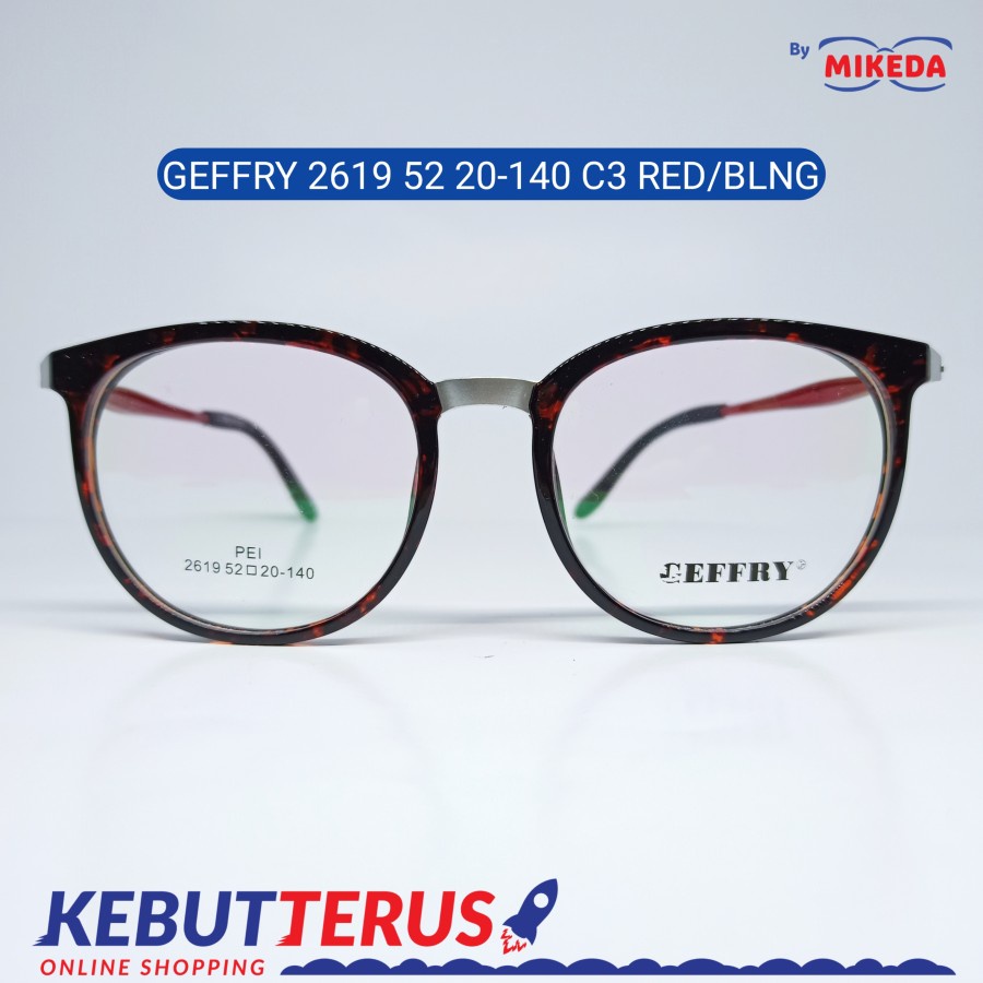 Mikeda-FRAME KACAMATA GEFFRY 2619 C3 RED/BLING + LENSA(MINUS/CYLINDER)