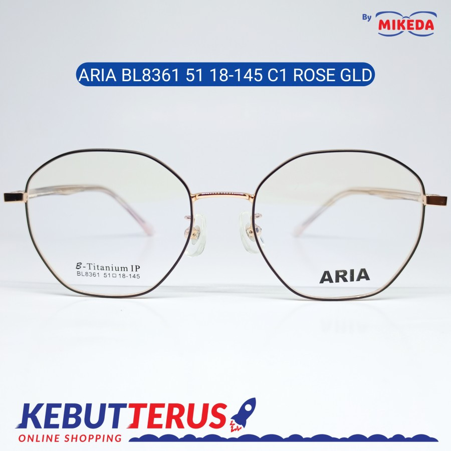 Mikeda-FRAME KACAMATA ARIA 8361 C1 ROSE GLD + LENSA(MINUS/CYLINDER)