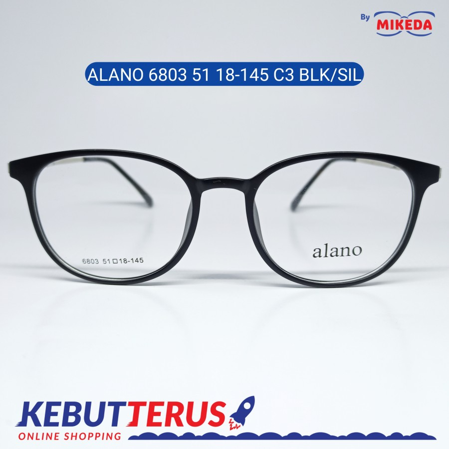 Mikeda-FRAME KACAMATA ALANO 6803 C3 BLK/SIL + LENSA(MINUS/CYLINDER)