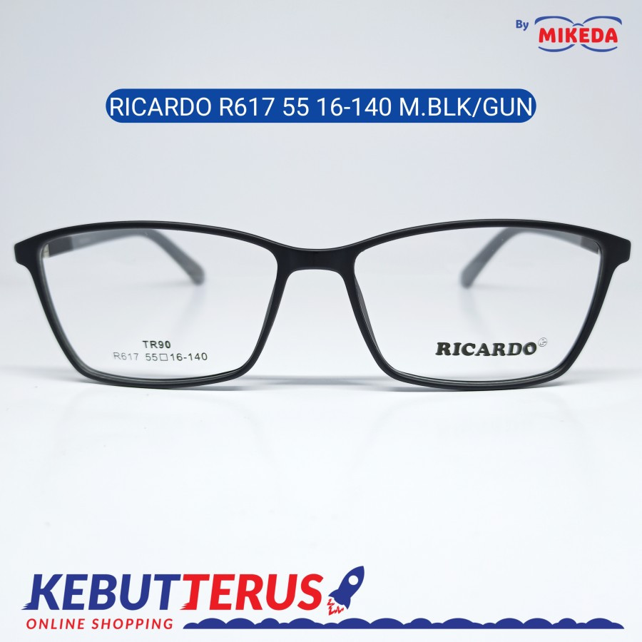 Mikeda-FRAME KACAMATA RICARDO R617-55M.BLK/GUN + LENSA(MINUS/CYLINDER)