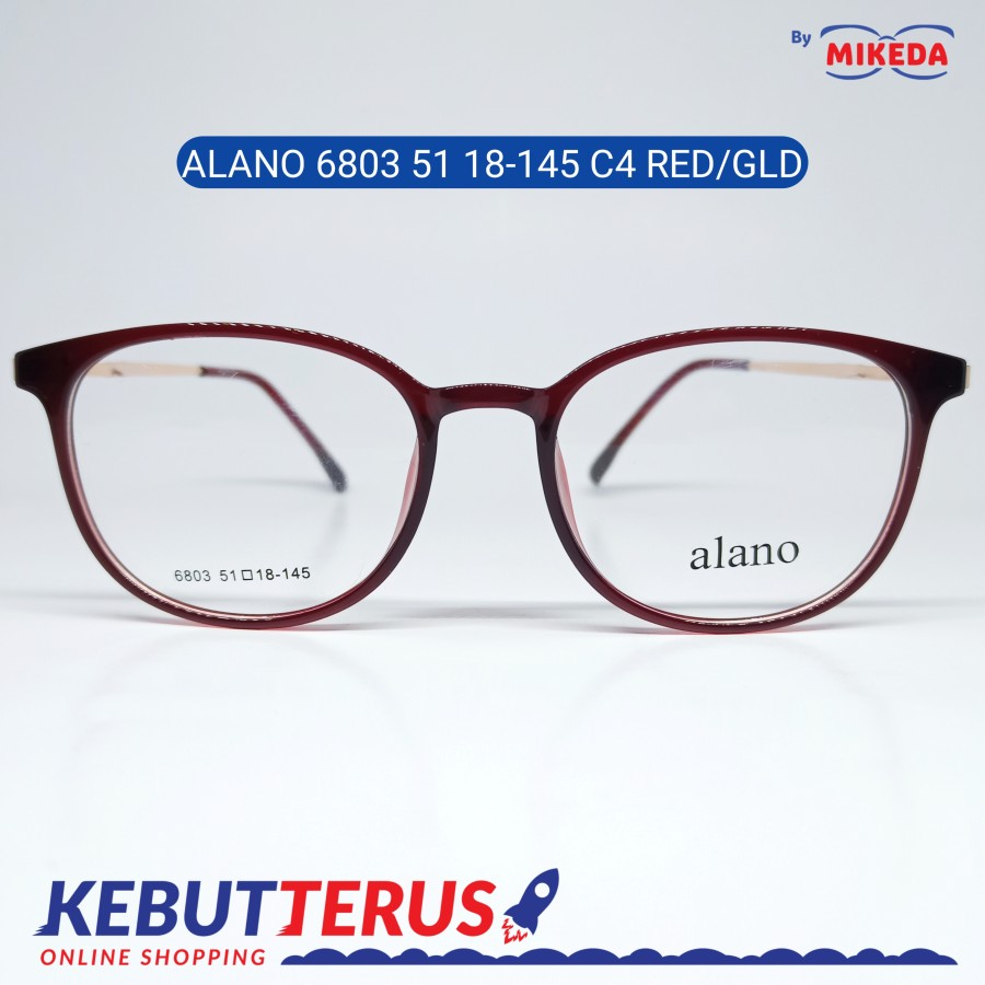 Mikeda-FRAME KACAMATA ALANO 6803 C4 RED/GOLD + LENSA(MINUS/CYLINDER)